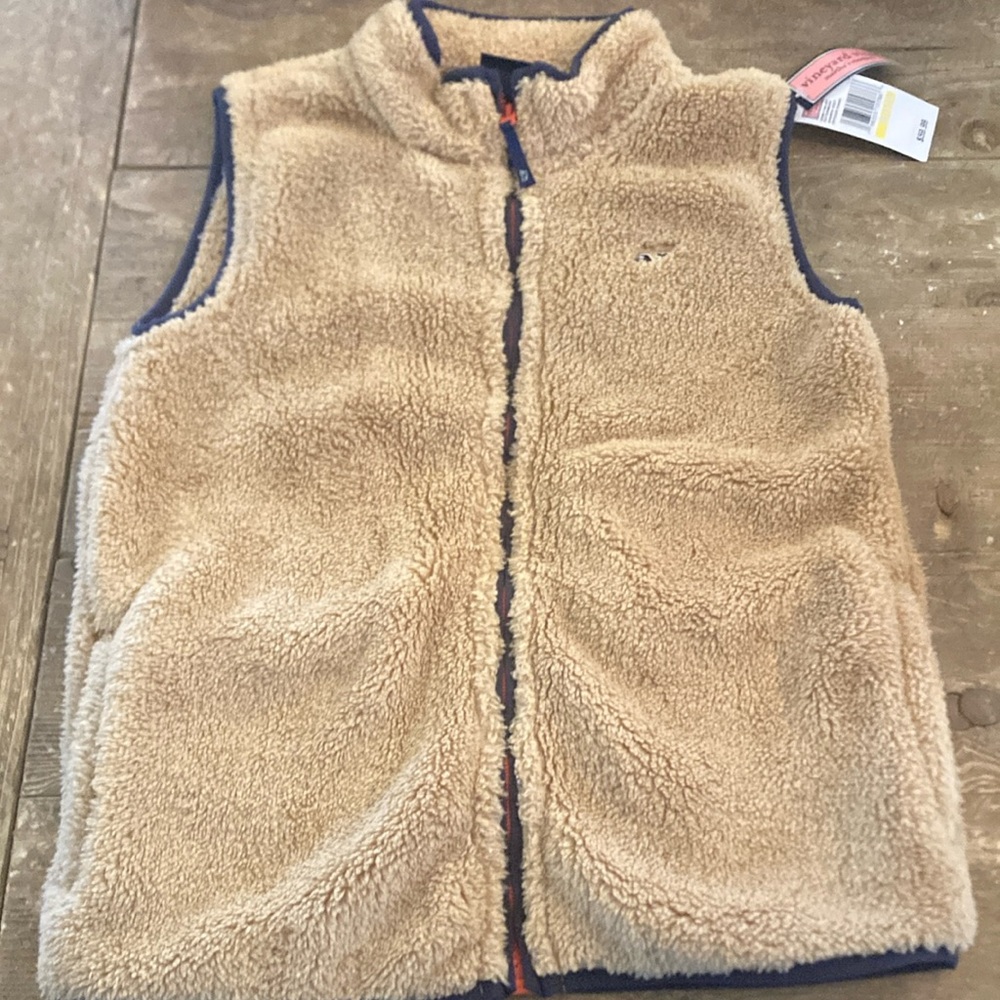 Kids Tan Fleece Vest NWT! Vineyard Vines size medium